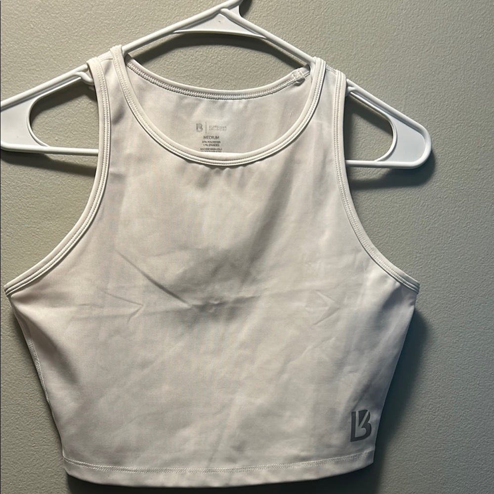 BuffBunny White Fitted Crop Tank Top